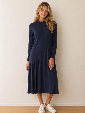 Long Sleeve Navy Midi Dress